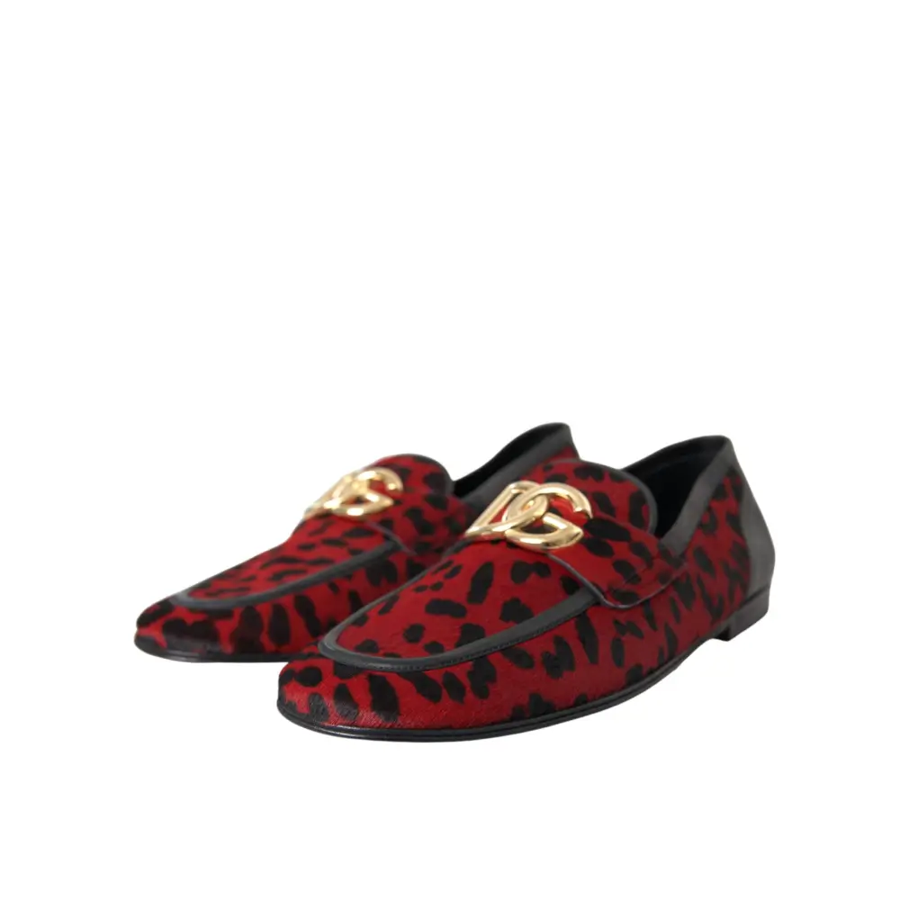 Dolce & Gabbana Rot Schwarz Leopard DG Loafers Formelle Männer Schuhe - EU39/US6