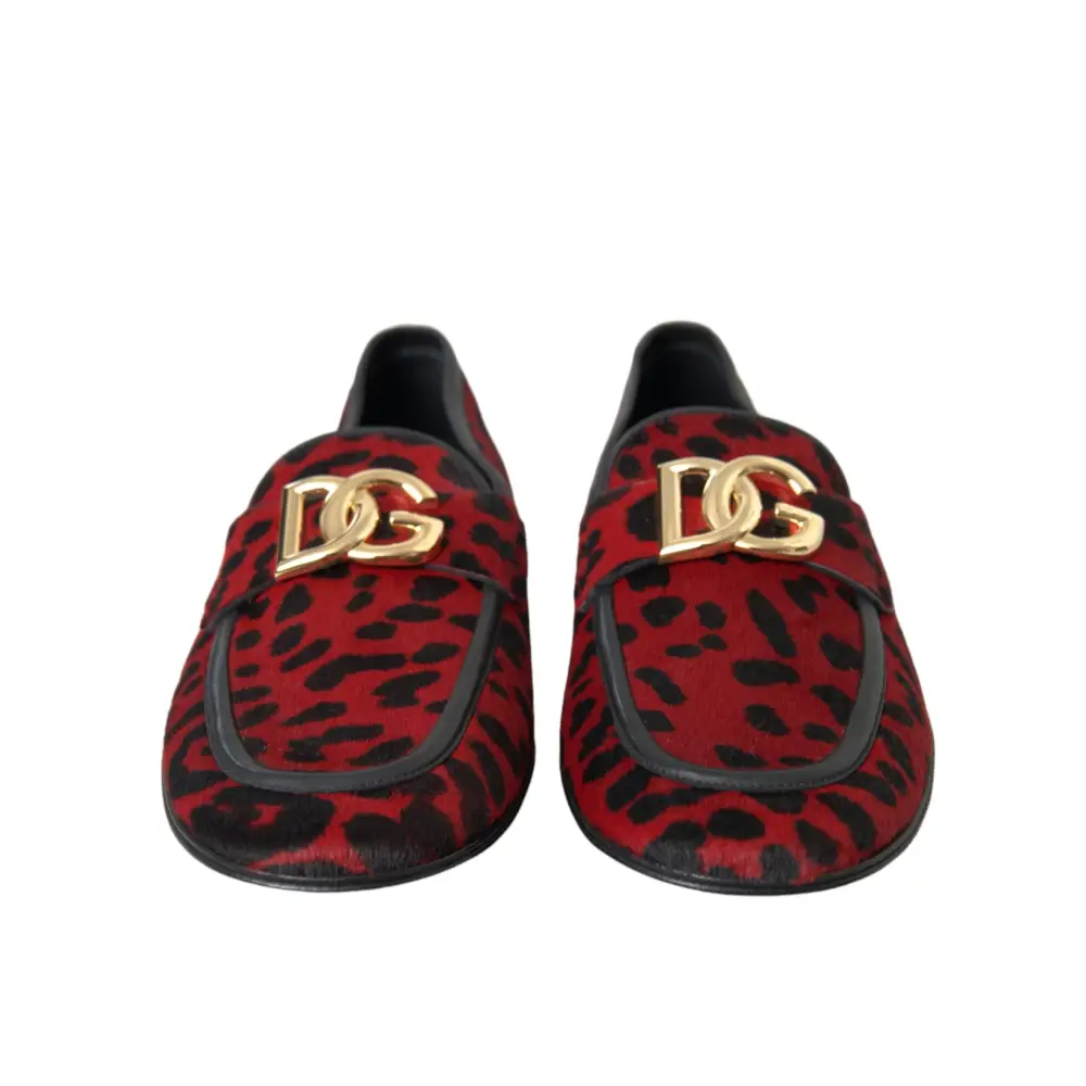Dolce & Gabbana Rot Schwarz Leopard DG Loafers Formelle Männer Schuhe - EU39/US6