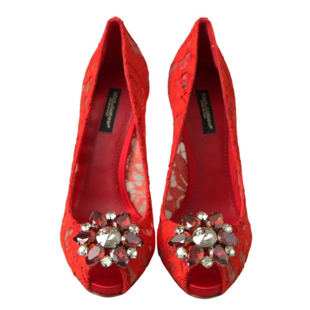 Dolce & Gabbana Rot Taormina Spitze Kristall Heels Pumps Schuhe