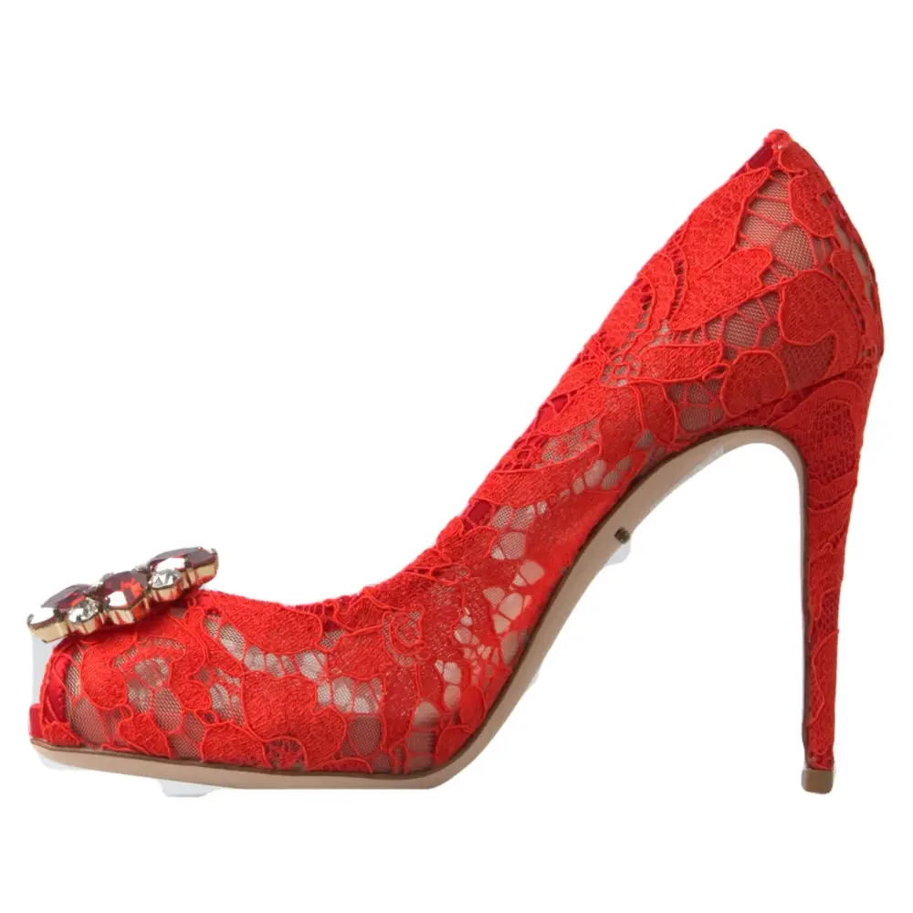 Dolce & Gabbana Rot Taormina Spitze Kristall Heels Pumps Schuhe