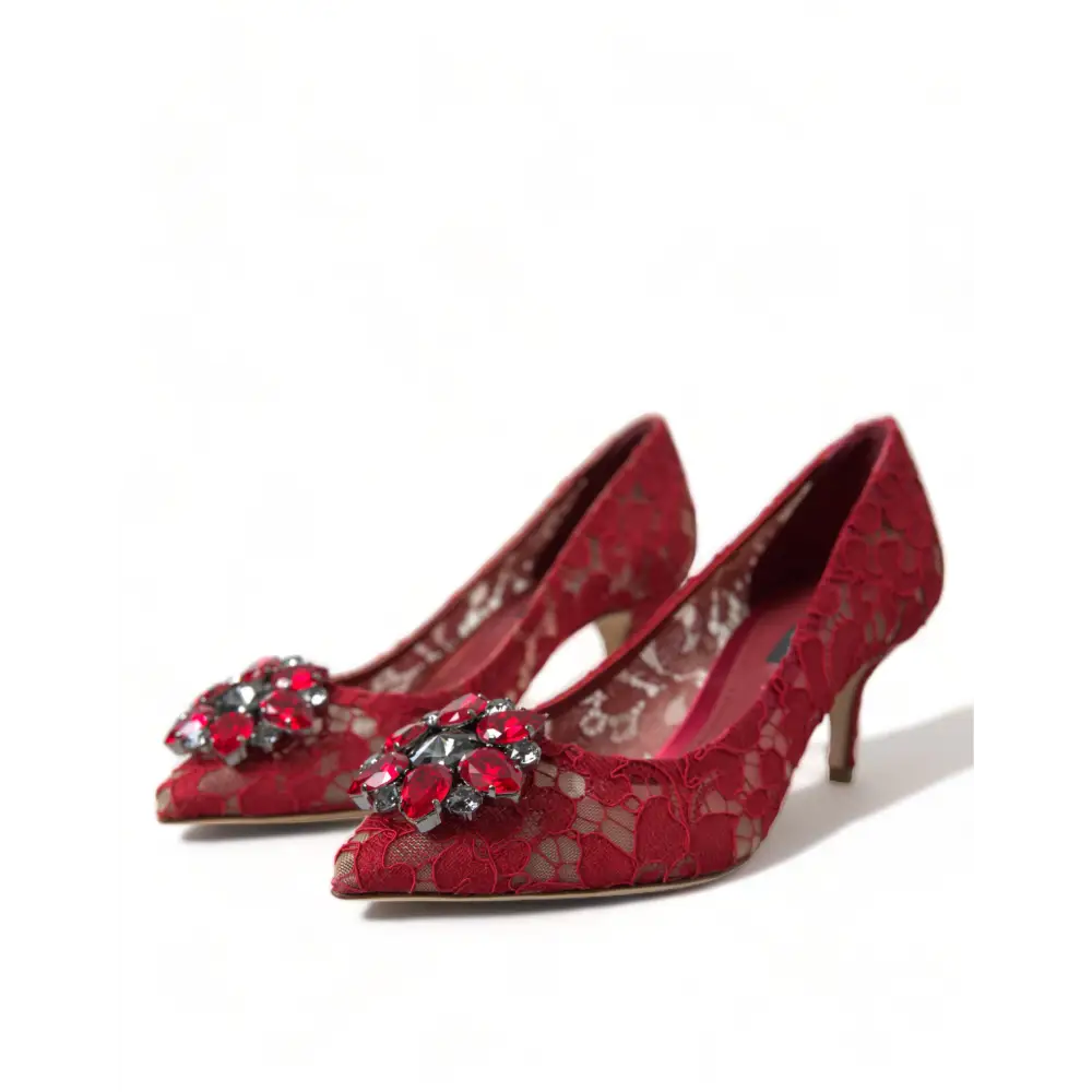 Dolce & Gabbana Rot Taormina Spitze Kristall Heels Pumps Schuhe - EU36/US5.5