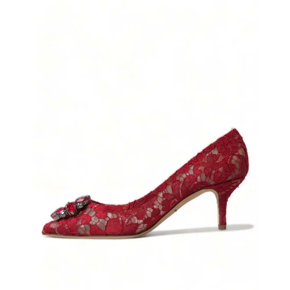 Dolce & Gabbana Rot Taormina Spitze Kristall Heels Pumps Schuhe - EU36/US5.5