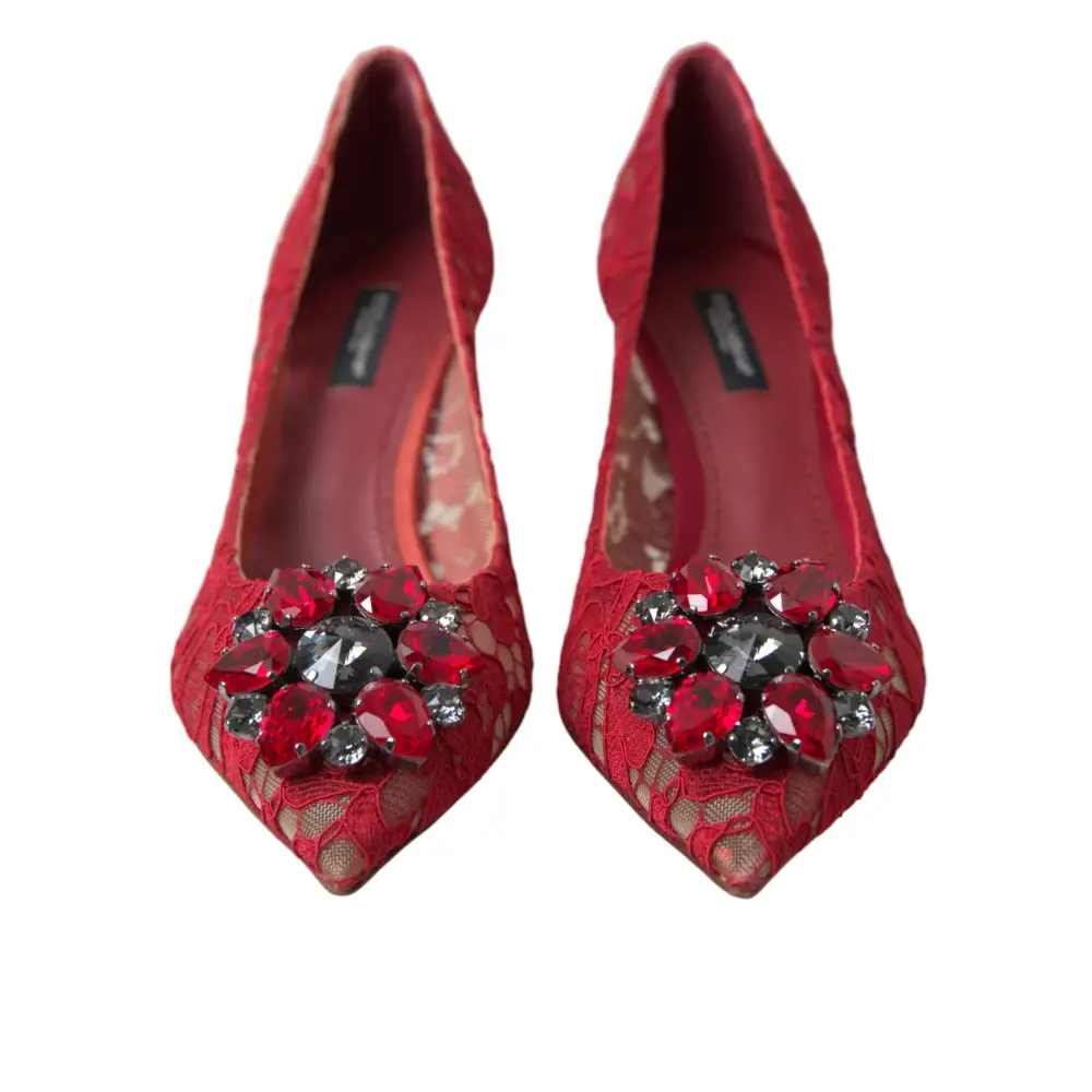 Dolce & Gabbana Rot Taormina Spitze Kristall Heels Pumps Schuhe - EU36/US5.5