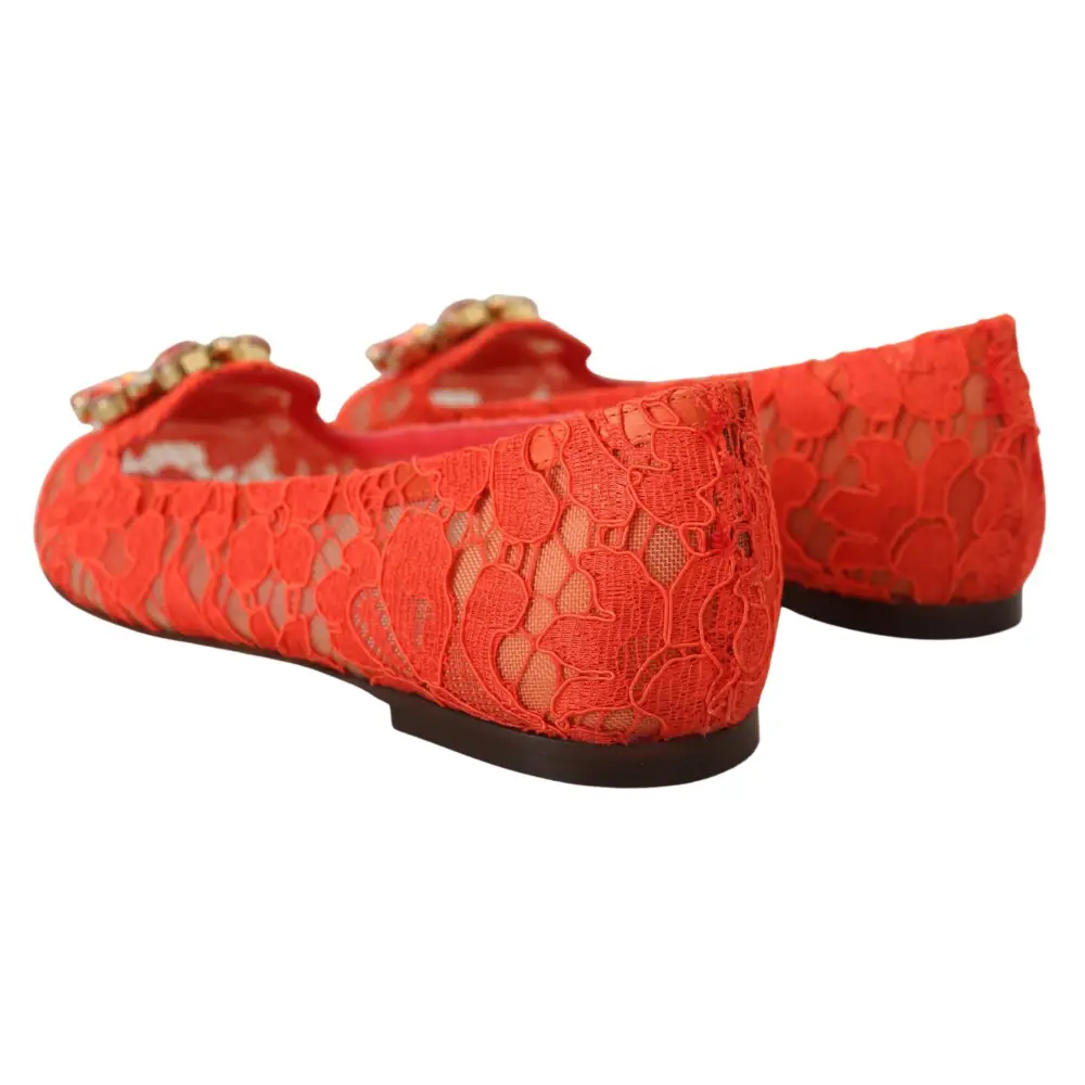 Dolce & Gabbana Rot Taormina Spitze Kristalle Ballett Flats Schuhe - EU35/US4.5