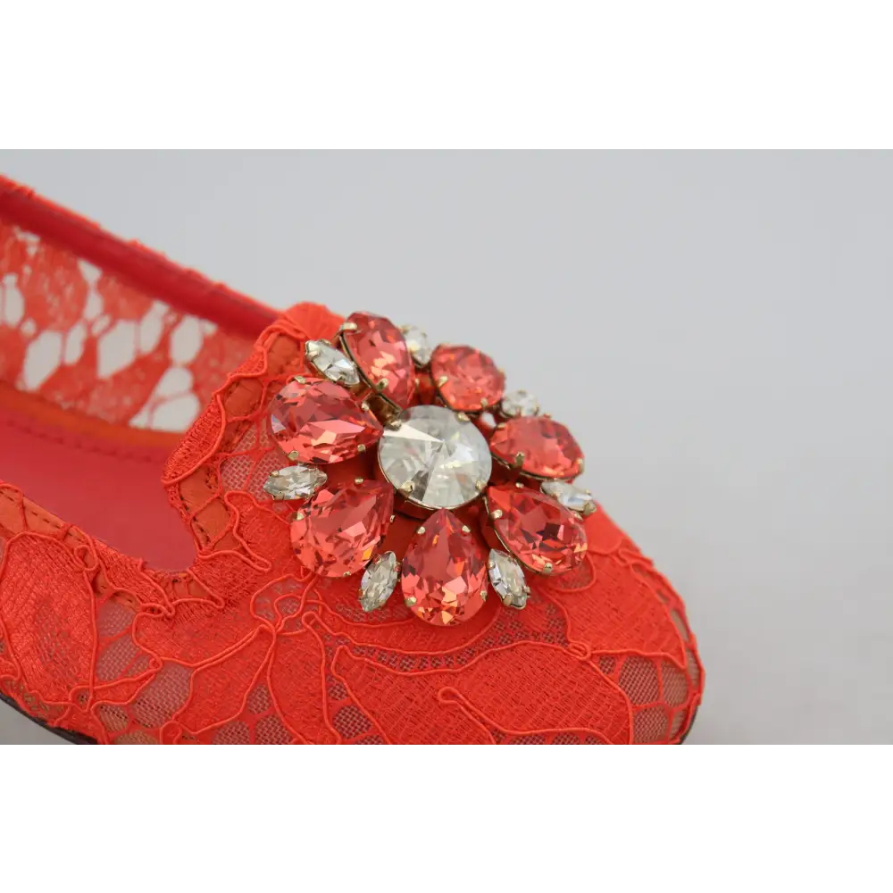 Dolce & Gabbana Rot Taormina Spitze Kristalle Ballett Flats Schuhe - EU35/US4.5
