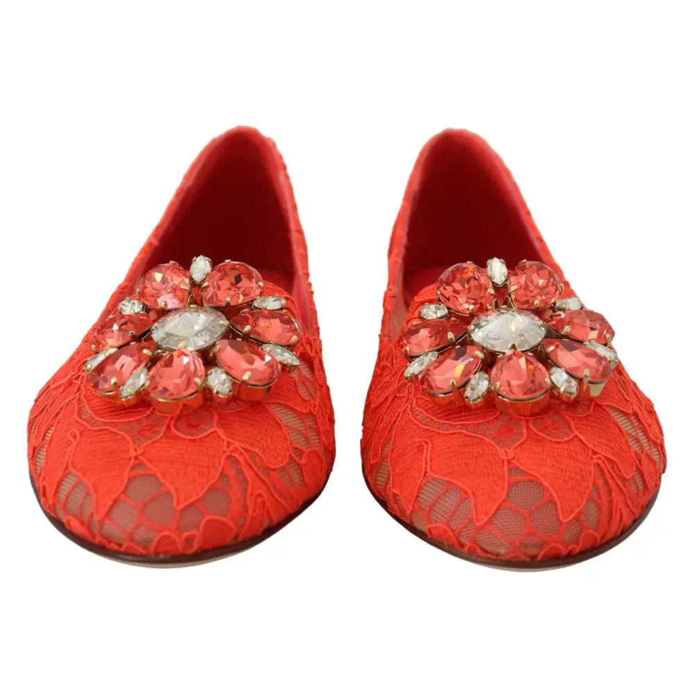 Dolce & Gabbana Rot Taormina Spitze Kristalle Ballett Flats Schuhe - EU35/US4.5
