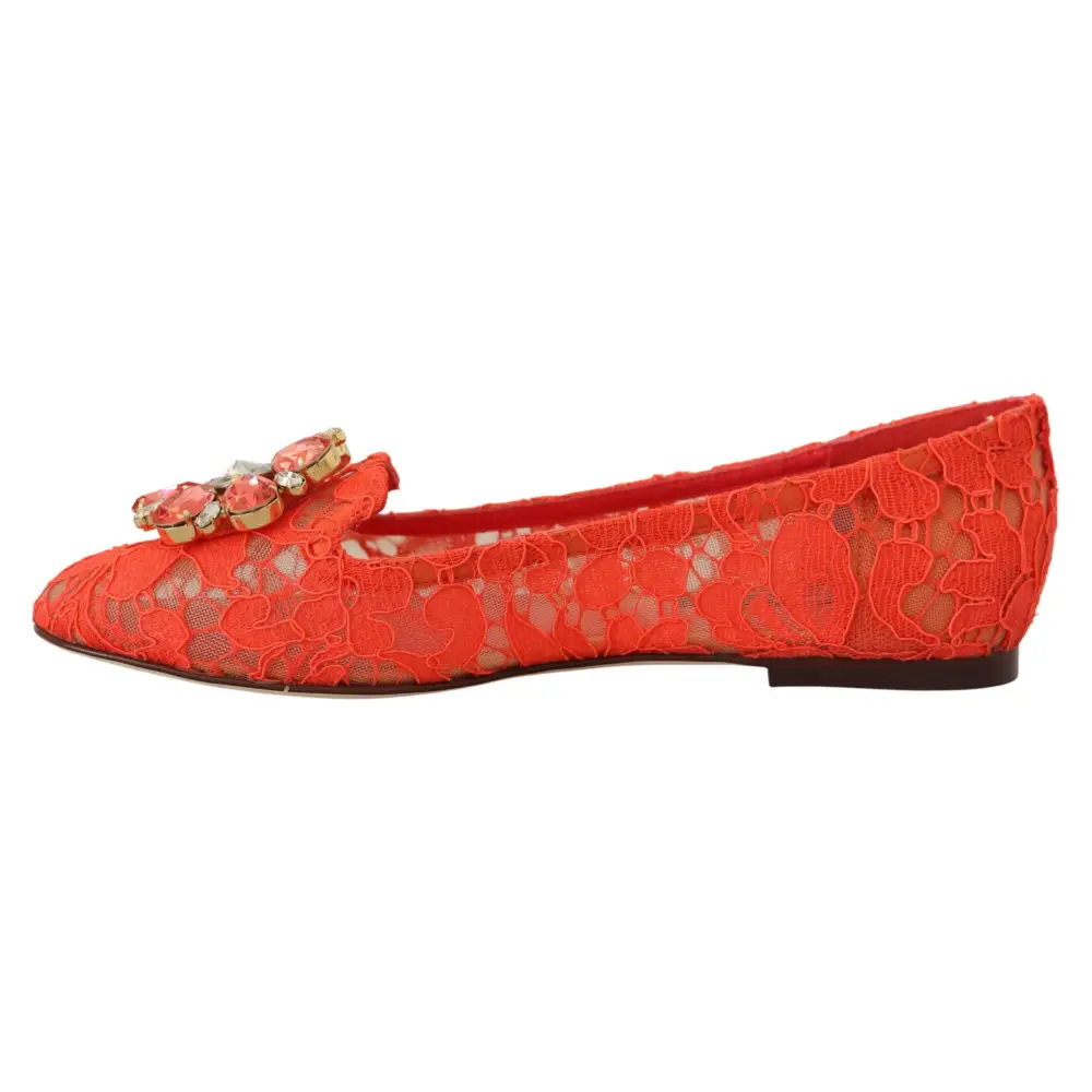 Dolce & Gabbana Rot Taormina Spitze Kristalle Ballett Flats Schuhe - EU35/US4.5