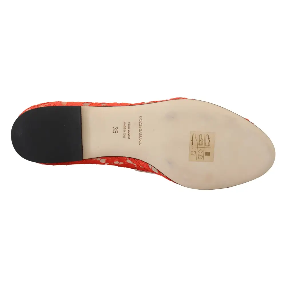 Dolce & Gabbana Rot Taormina Spitze Kristalle Ballett Flats Schuhe - EU35/US4.5