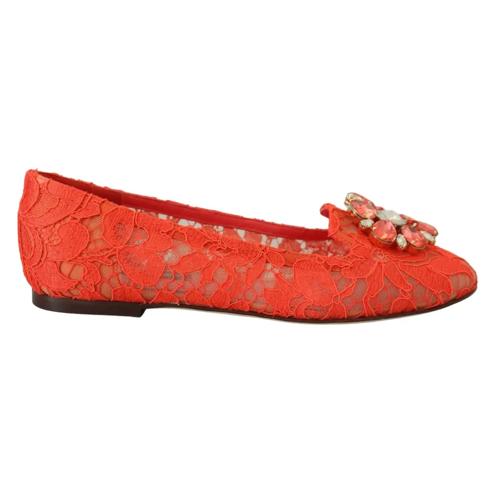Dolce & Gabbana Rot Taormina Spitze Kristalle Ballett Flats Schuhe - EU35/US4.5