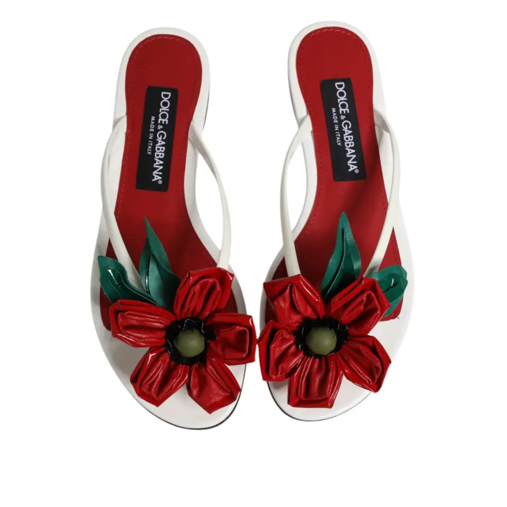 Dolce & Gabbana Rot Weiß KEIRA Blume Leder Sandalen Schuhe