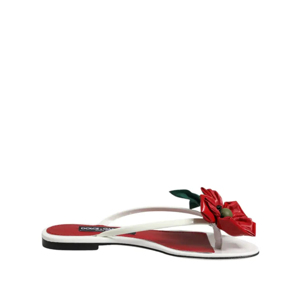 Dolce & Gabbana Rot Weiß KEIRA Blume Leder Sandalen Schuhe