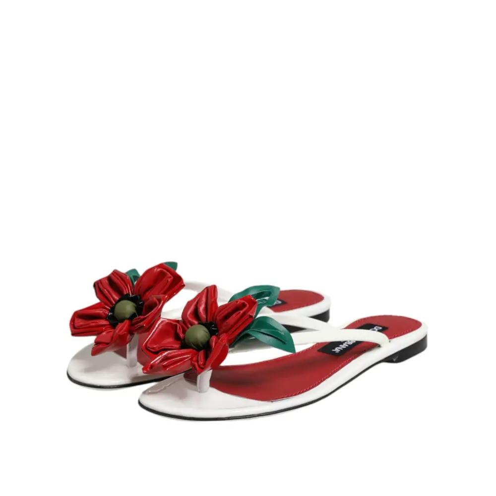 Dolce & Gabbana Rot Weiß KEIRA Blume Leder Sandalen Schuhe
