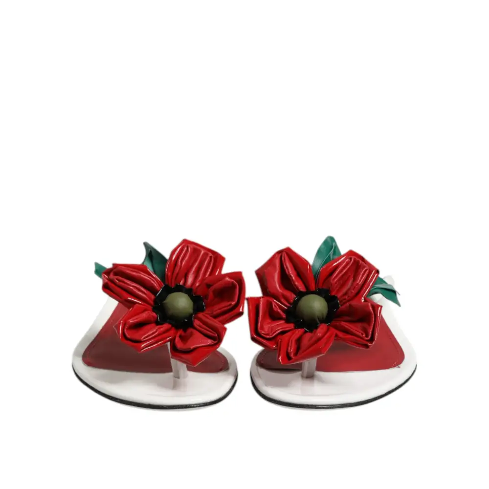 Dolce & Gabbana Rot Weiß KEIRA Blume Leder Sandalen Schuhe