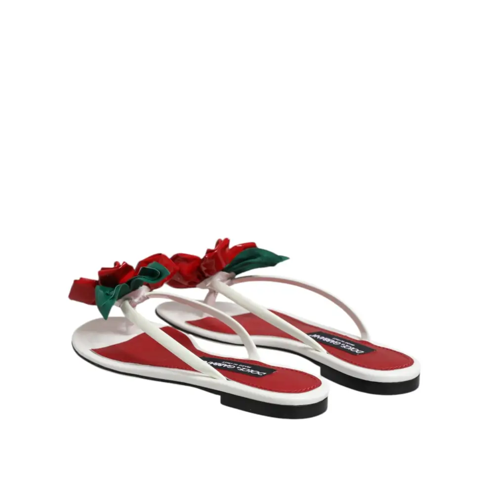 Dolce & Gabbana Rot Weiß KEIRA Blume Leder Sandalen Schuhe