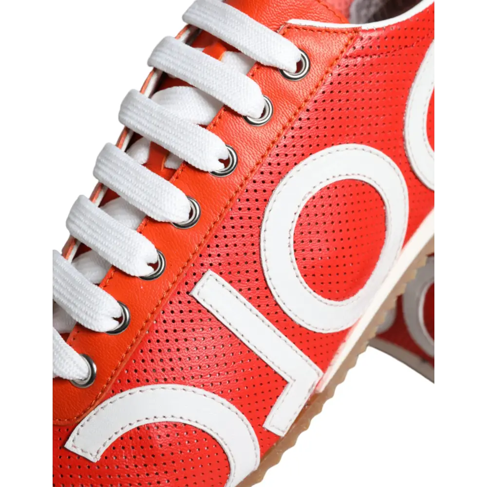 Dolce & Gabbana Rot Weiß Leder Logo Casual Turnschuhe Schuhe - EU39/US8.5
