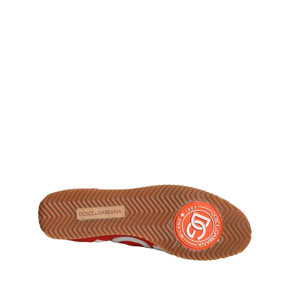 Dolce & Gabbana Rot Weiß Leder Logo Casual Turnschuhe Schuhe - EU39/US8.5