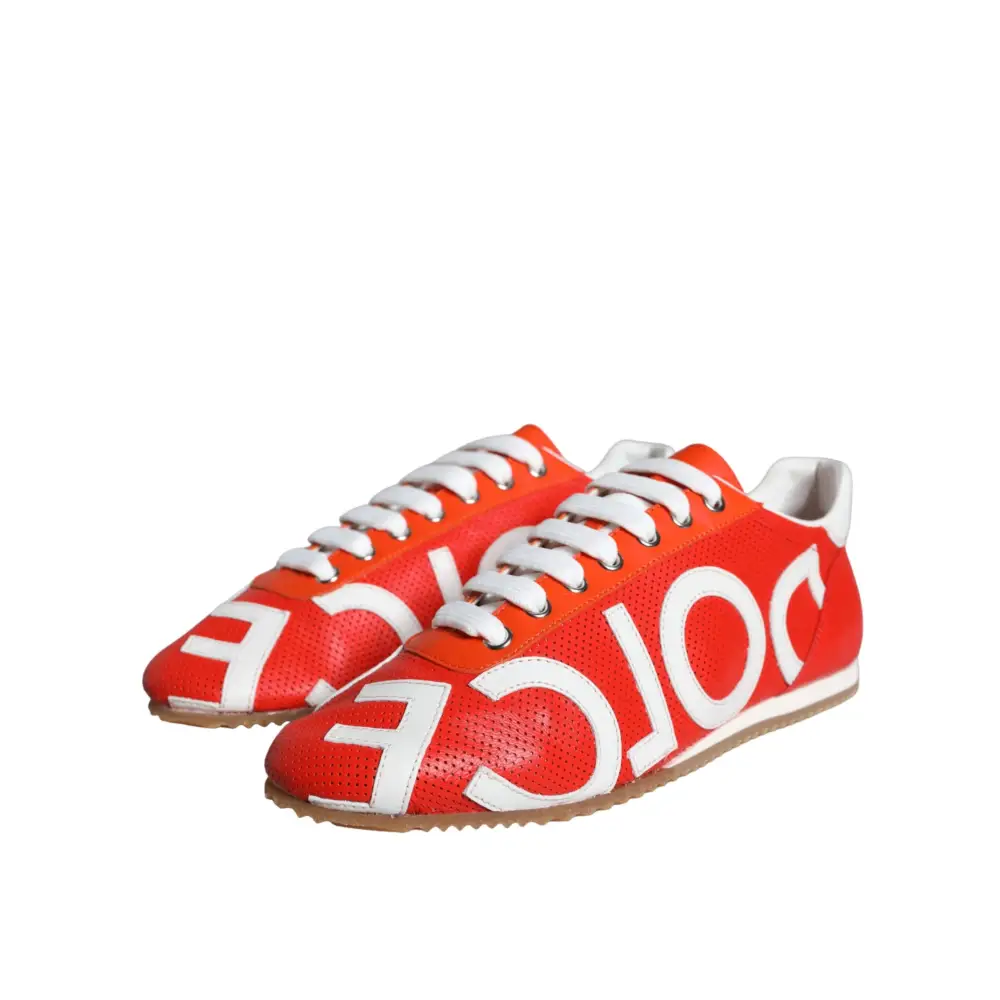 Dolce & Gabbana Rot Weiß Leder Logo Casual Turnschuhe Schuhe - EU39/US8.5