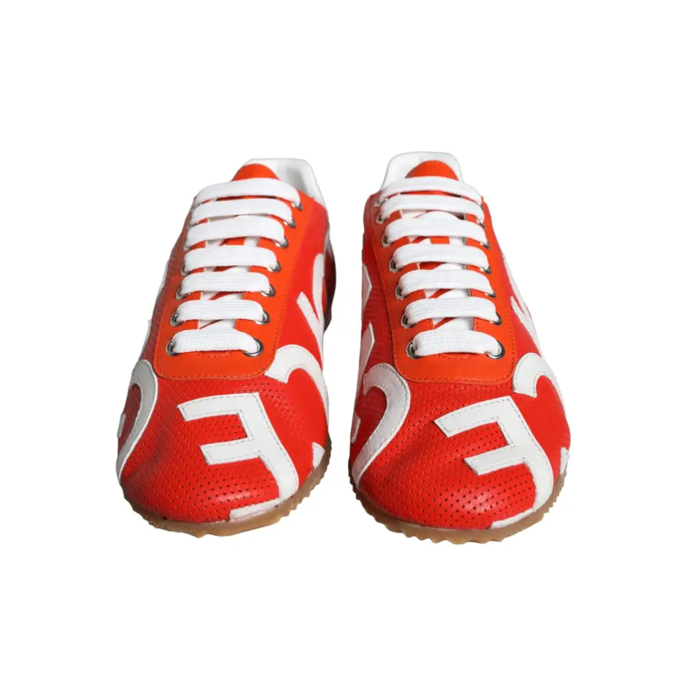 Dolce & Gabbana Rot Weiß Leder Logo Casual Turnschuhe Schuhe - EU39/US8.5