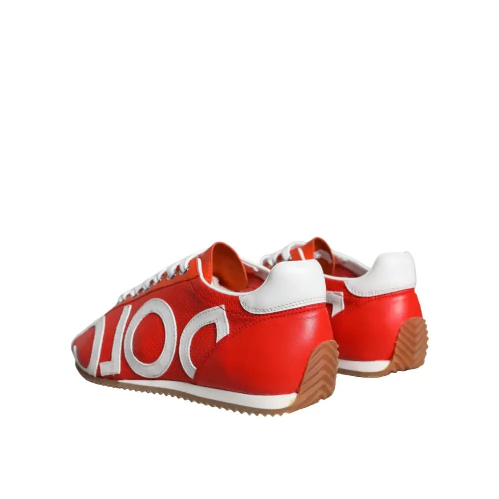 Dolce & Gabbana Rot Weiß Leder Logo Casual Turnschuhe Schuhe - EU39/US8.5