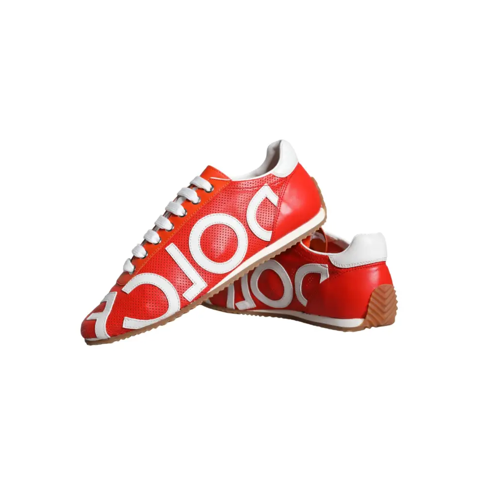 Dolce & Gabbana Rot Weiß Leder Logo Casual Turnschuhe Schuhe - EU39/US8.5