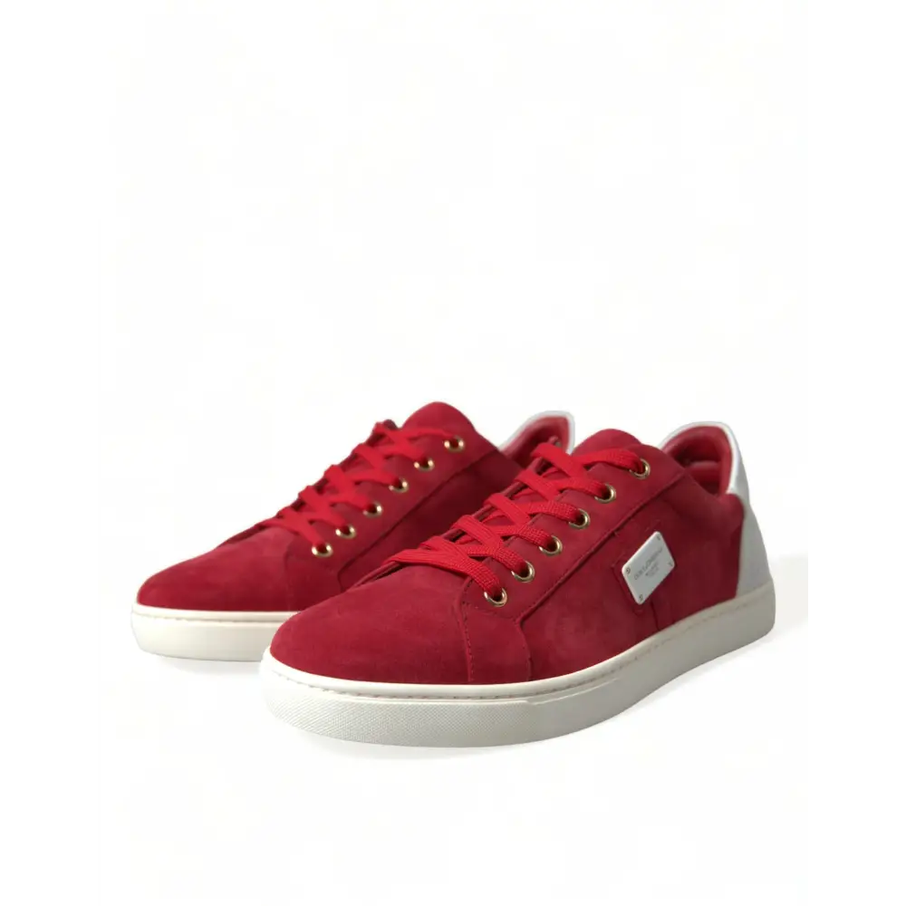 Dolce & Gabbana Rot Wildleder Leder Männer Low Top Turnschuhe Schuhe