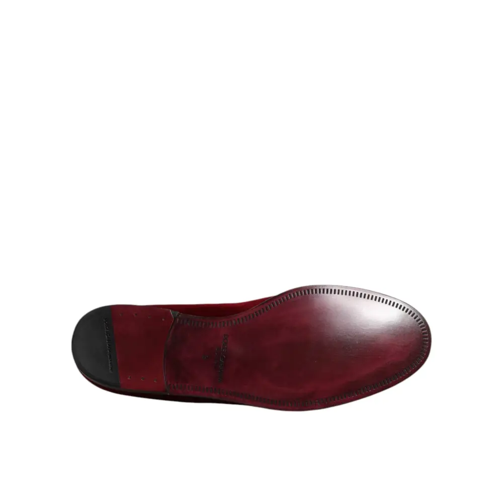 Dolce & Gabbana Rote Baumwolle Samt Slip On Loafers Formelle Schuhe - EU42/US9