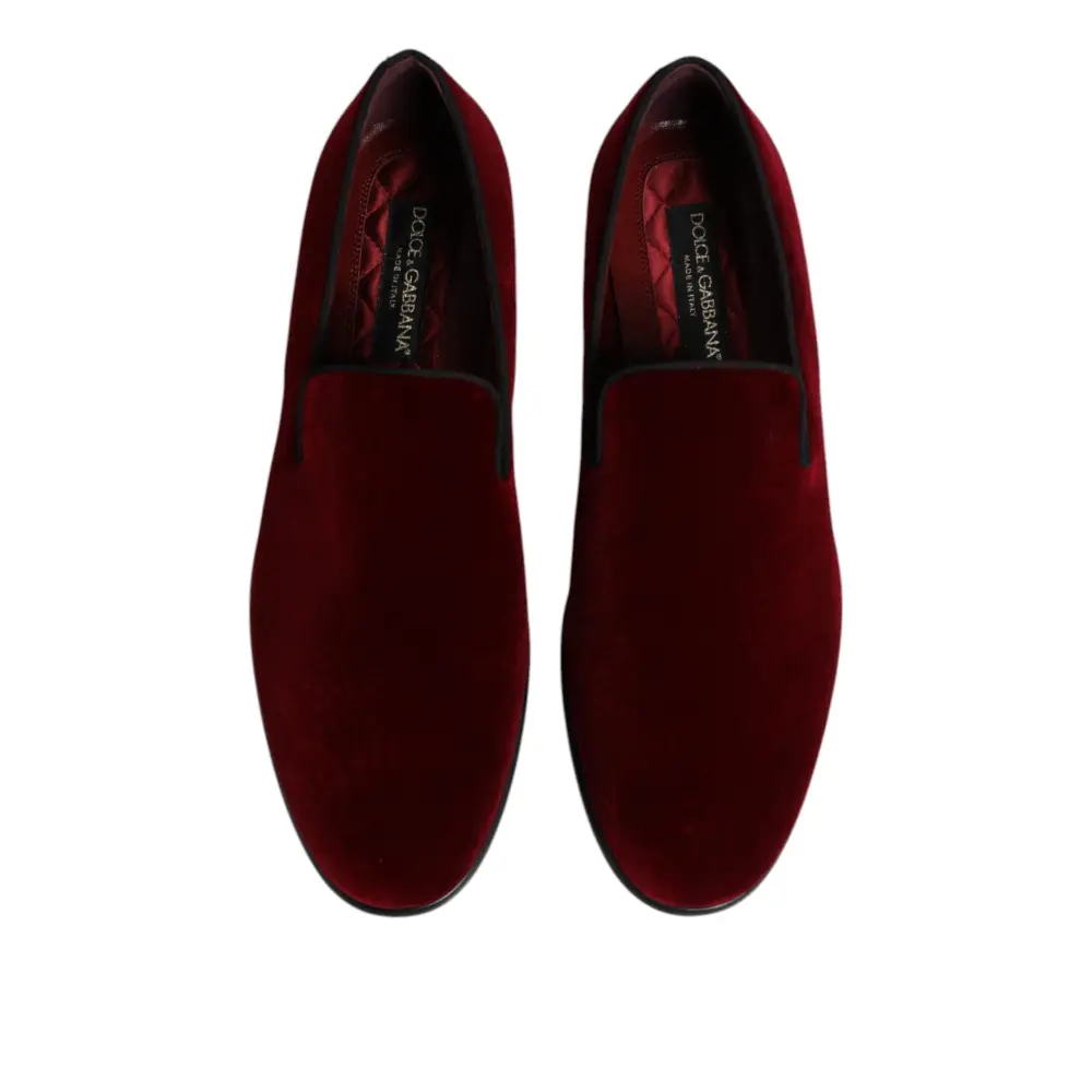 Dolce & Gabbana Rote Baumwolle Samt Slip On Loafers Formelle Schuhe - EU43/US10