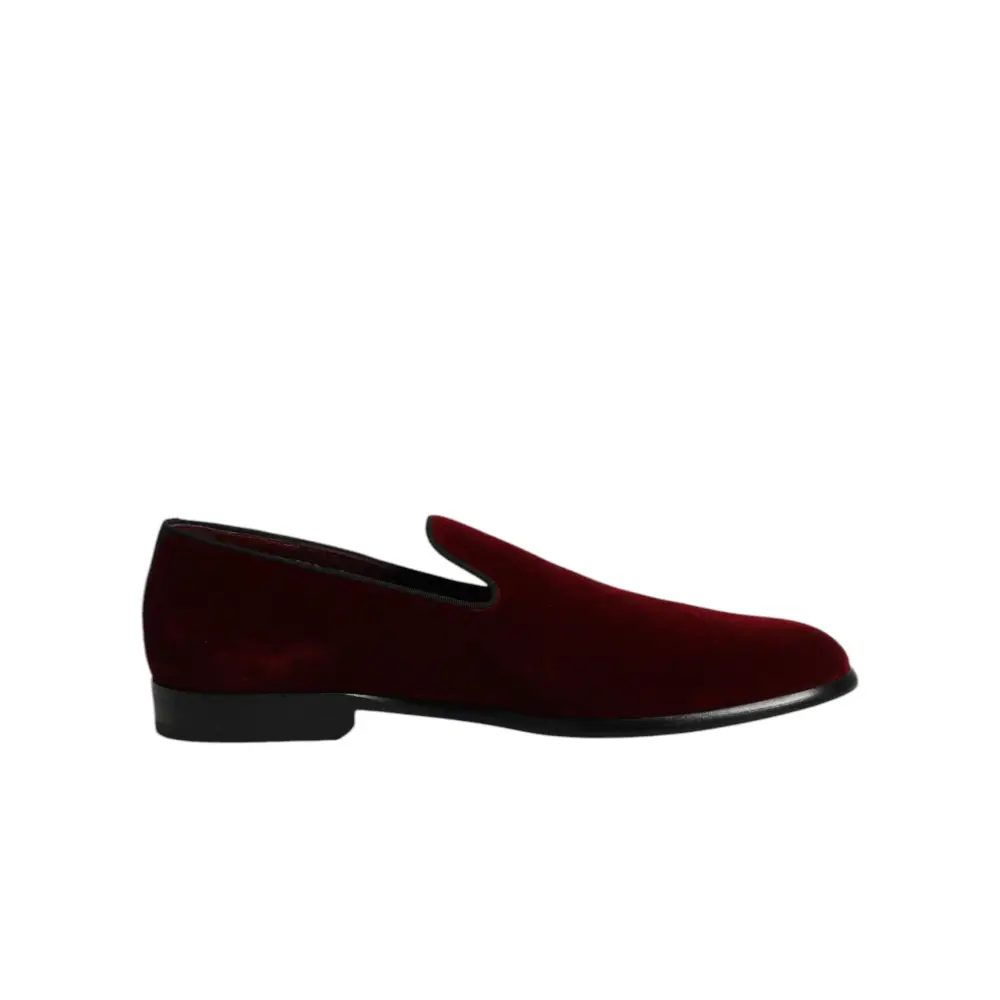Dolce & Gabbana Rote Baumwolle Samt Slip On Loafers Formelle Schuhe - EU42/US9