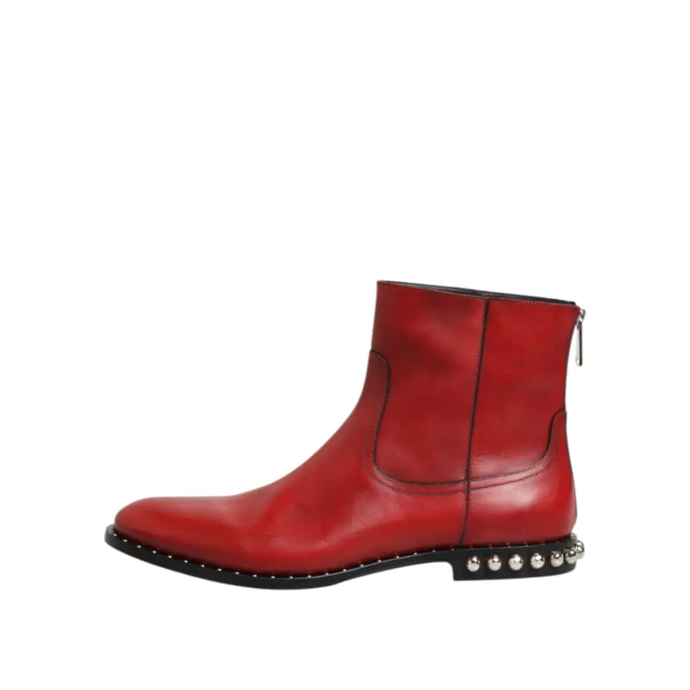 Dolce & Gabbana Rote beschlagene kurze Chelsea-Stiefel Schuhe - EU44/US11