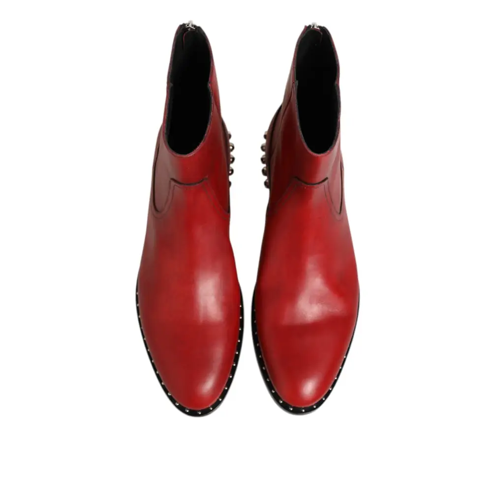 Dolce & Gabbana Rote beschlagene kurze Chelsea-Stiefel Schuhe - EU44/US11