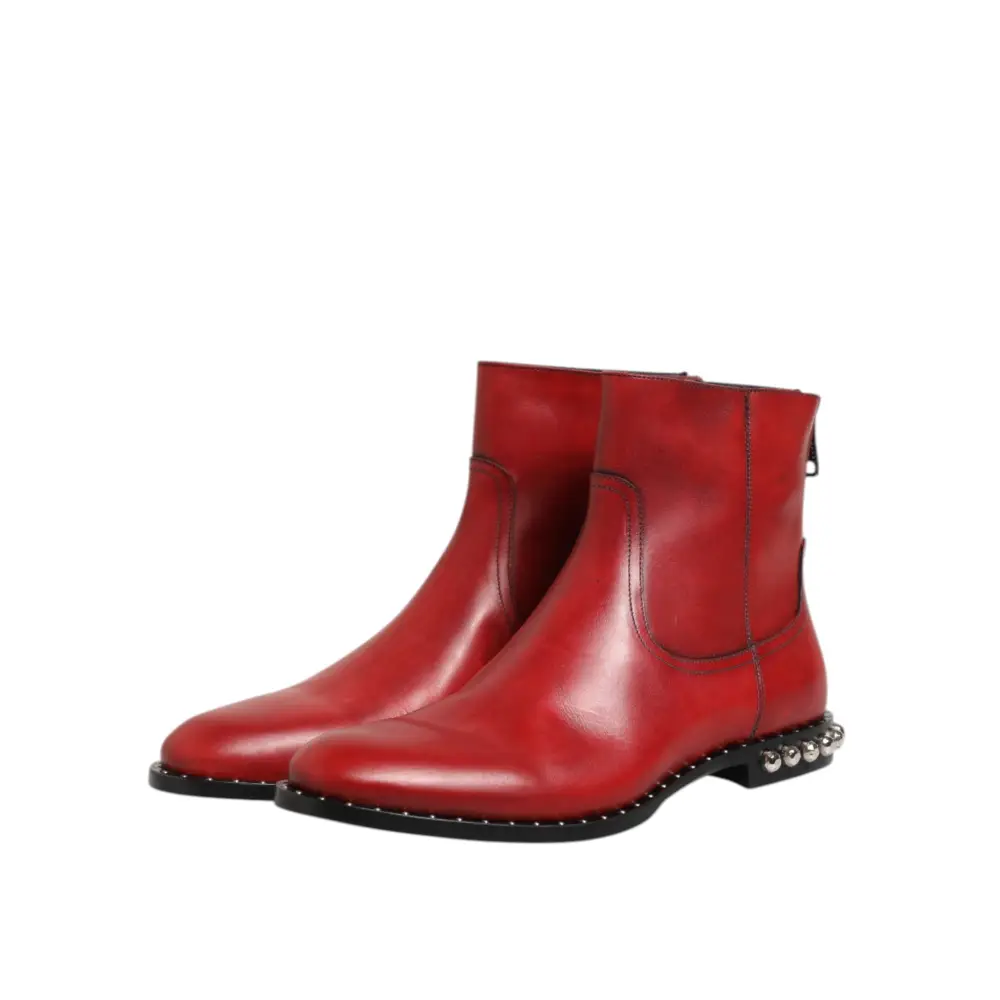 Dolce & Gabbana Rote beschlagene kurze Chelsea-Stiefel Schuhe - EU44/US11