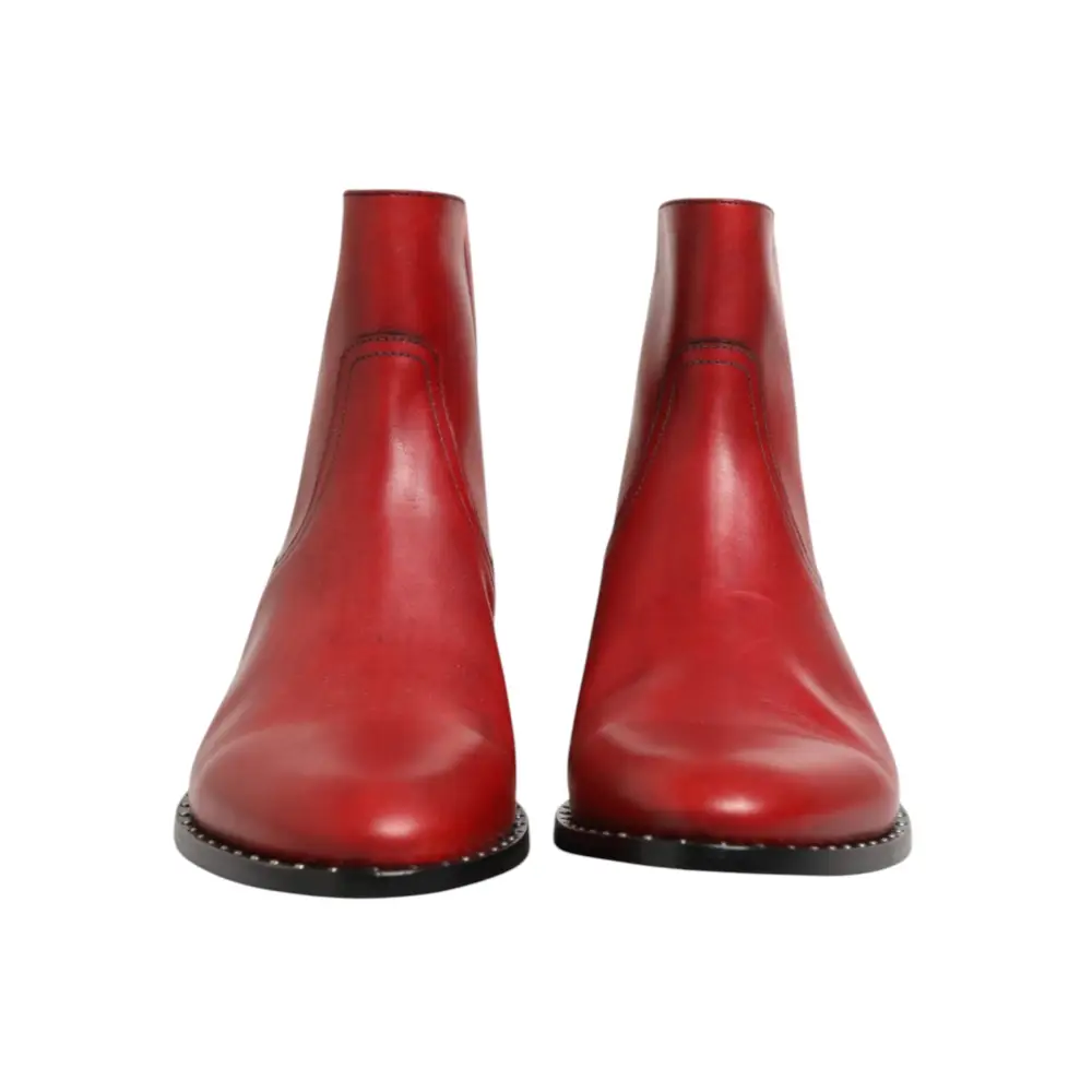 Dolce & Gabbana Rote beschlagene kurze Chelsea-Stiefel Schuhe - EU44/US11