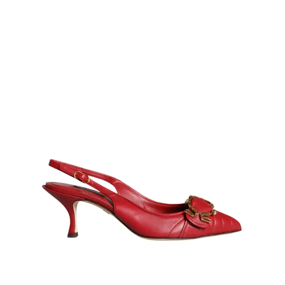 Dolce & Gabbana Rote Devotion Leder Heels Slingback Schuhe
