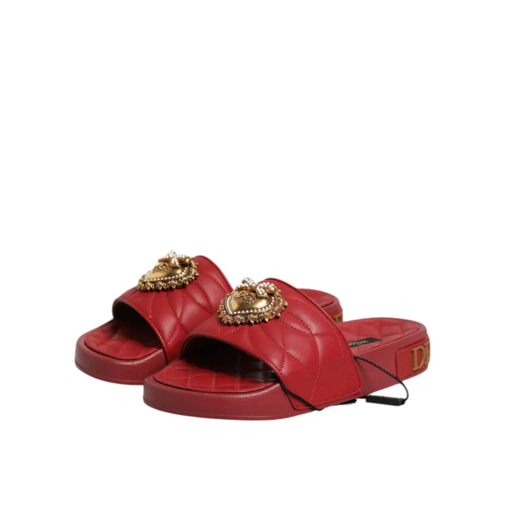 Dolce & Gabbana Rote Devotion Matelassé Leder Pantoletten Schuhe