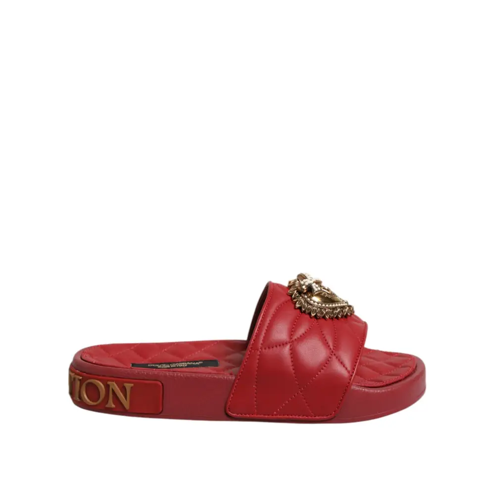 Dolce & Gabbana Rote Devotion Matelassé Leder Pantoletten Schuhe