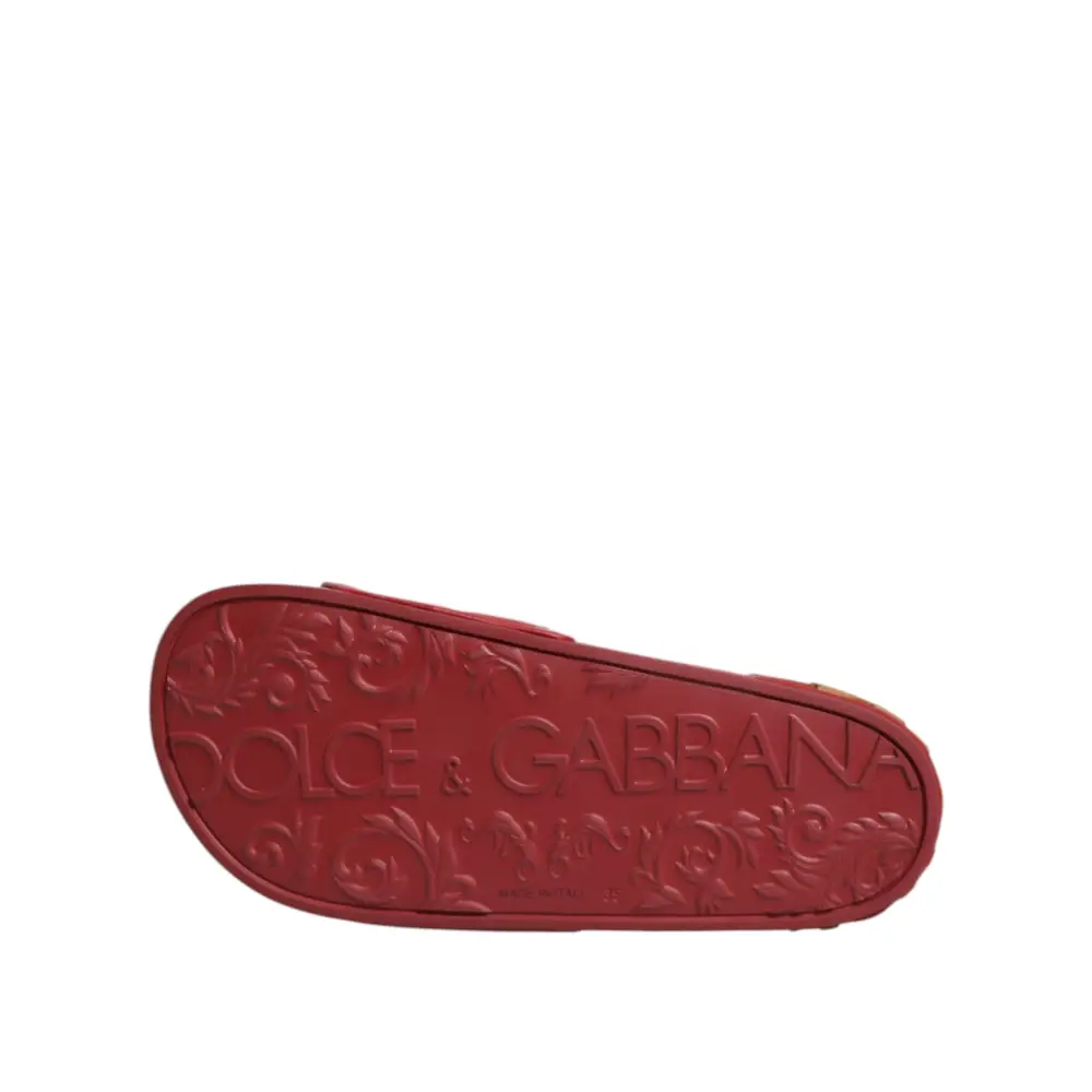 Dolce & Gabbana Rote Devotion Matelassé Leder Pantoletten Schuhe
