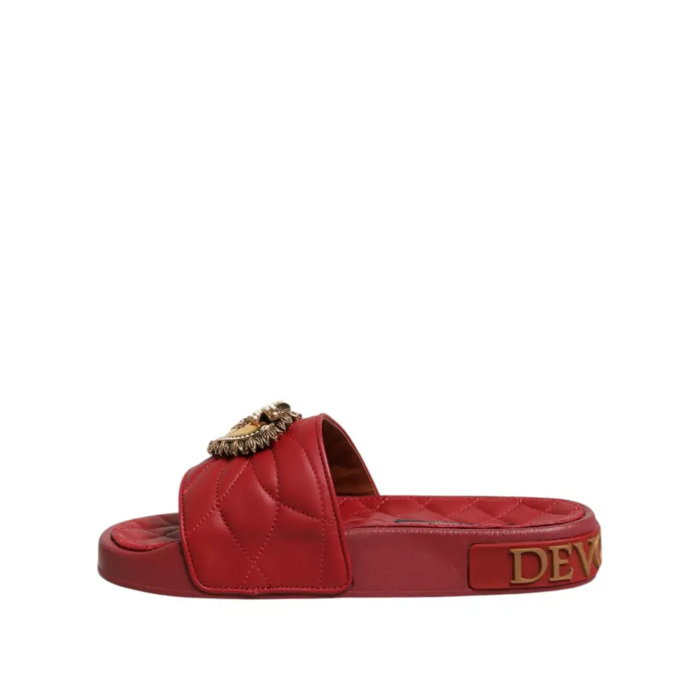 Dolce & Gabbana Rote Devotion Matelassé Leder Pantoletten Schuhe
