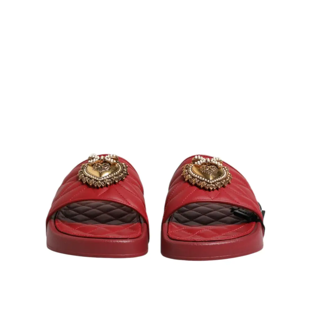Dolce & Gabbana Rote Devotion Matelassé Leder Pantoletten Schuhe