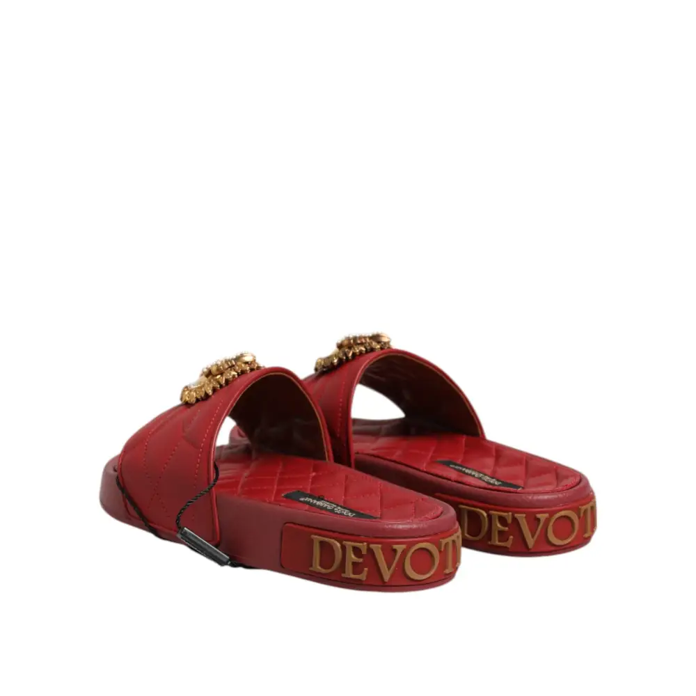 Dolce & Gabbana Rote Devotion Matelassé Leder Pantoletten Schuhe