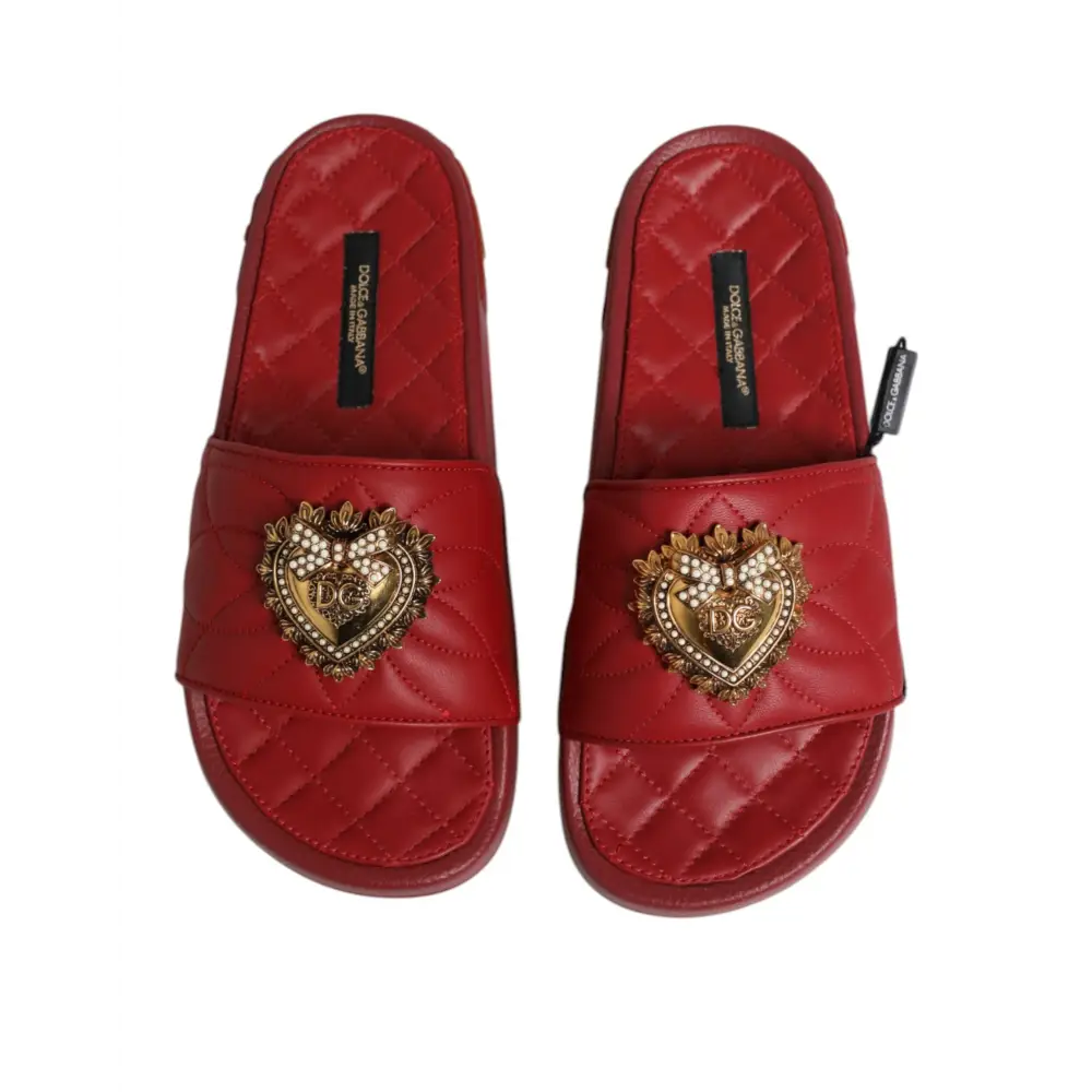 Dolce & Gabbana Rote Devotion Matelassé Leder Pantoletten Schuhe