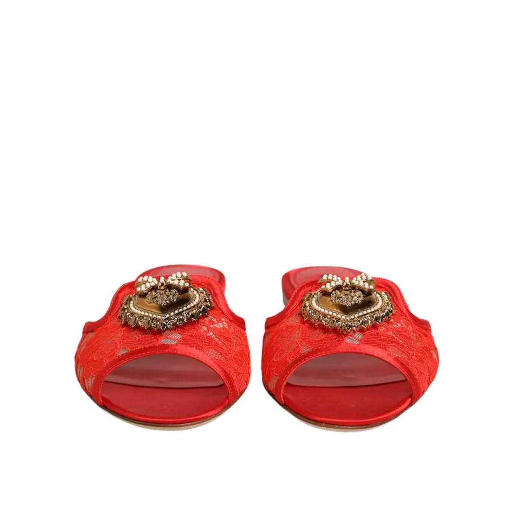 Dolce & Gabbana Rote Devotion Spitzenschuhe Slip-On Sandalen
