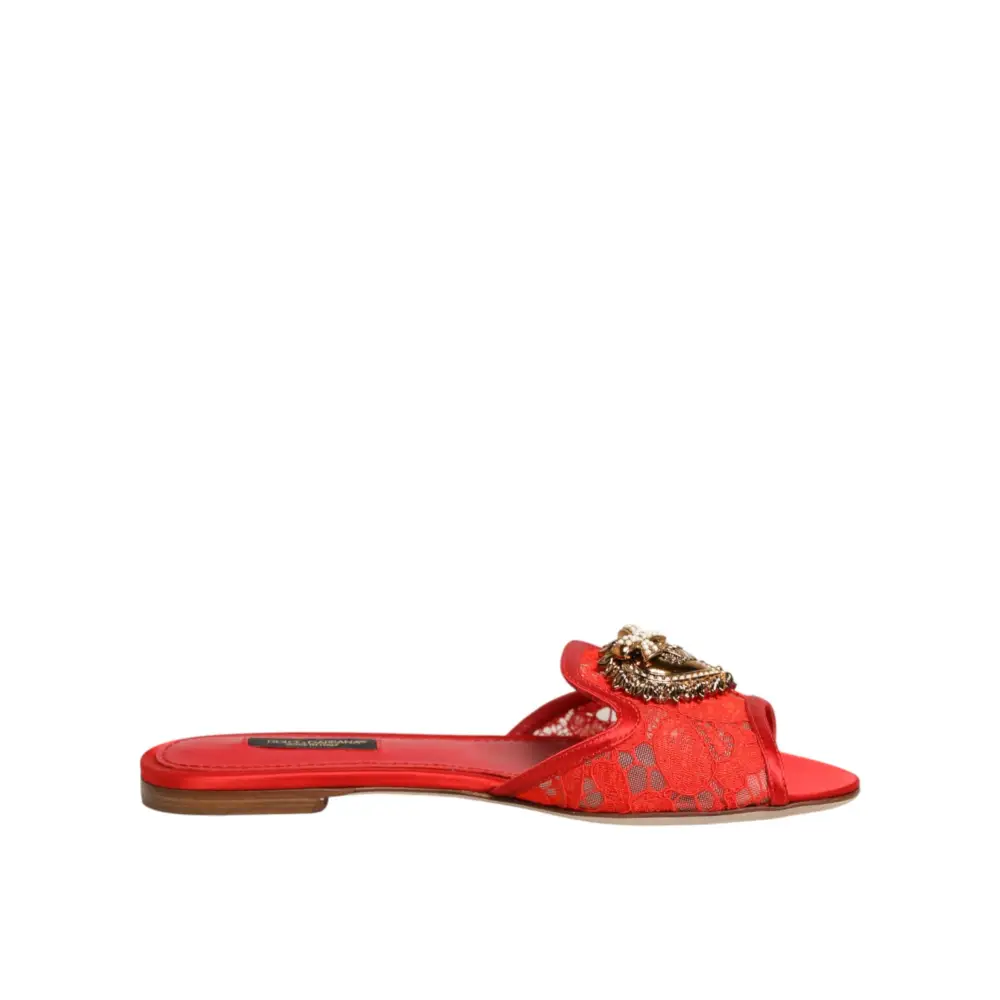 Dolce & Gabbana Rote Devotion Spitzenschuhe Slip-On Sandalen