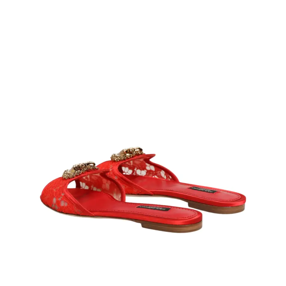 Dolce & Gabbana Rote Devotion Spitzenschuhe Slip-On Sandalen