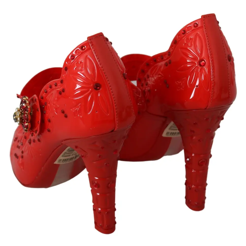 Dolce & Gabbana Rote florale Kristall CINDERELLA Heels Schuhe - EU40/US9.5