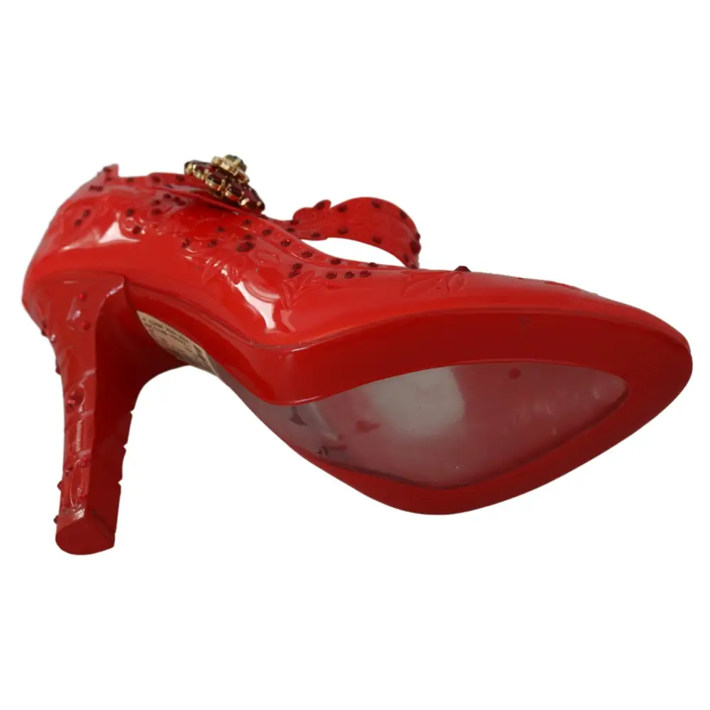 Dolce & Gabbana Rote florale Kristall CINDERELLA Heels Schuhe - EU40/US9.5