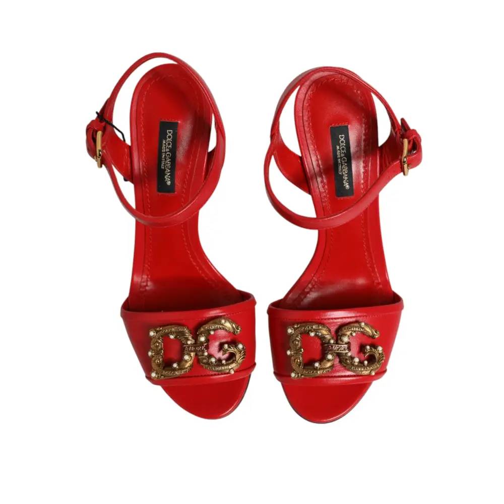 Dolce & Gabbana Rote Leder-Sandalen mit DG AMORE-Absatz - EU35.5/US5