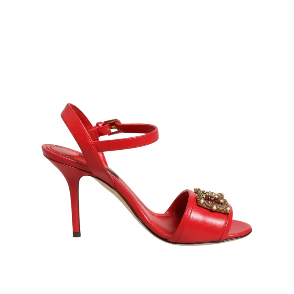Dolce & Gabbana Rote Leder-Sandalen mit DG AMORE-Absatz - EU35.5/US5