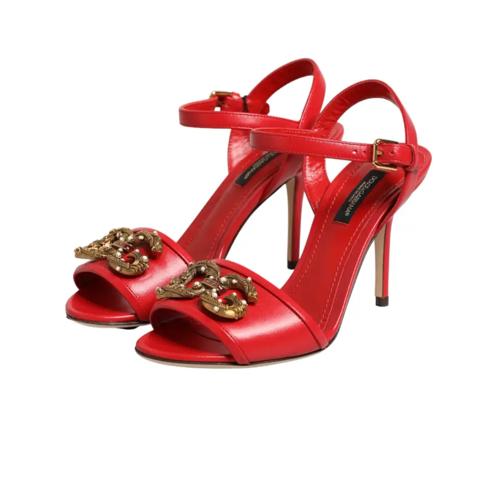 Dolce & Gabbana Rote Leder-Sandalen mit DG AMORE-Absatz - EU35.5/US5