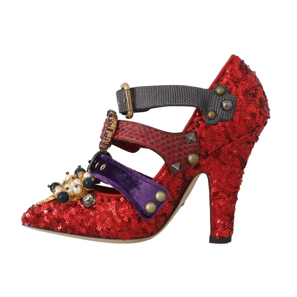 Dolce & Gabbana Rote Pailletten-Kristall-Nieten-Absätze Schuhe - EU36/US5.5