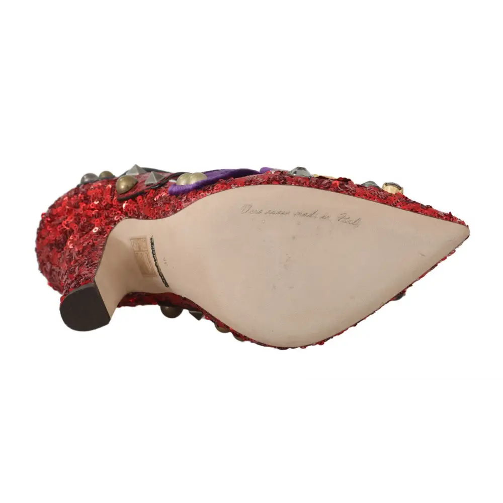 Dolce & Gabbana Rote Pailletten-Kristall-Nieten-Absätze Schuhe - EU36/US5.5